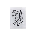 Baumwolllabel mit Aufdruck "weißer Dino und ROAR!" in schwarz auf weißem Hintergrund