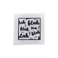 Baumwolllabel mit Aufdruck "blah" in schwarz auf weißem Hintergrund